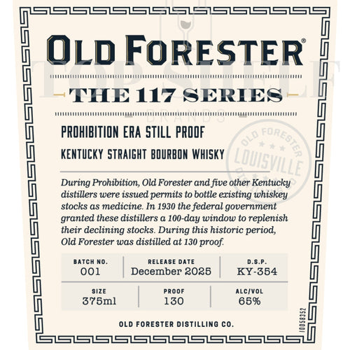 Buy Old Forester The 117 Series Prohibition Era Still Proof Bourbon Online -Craft City