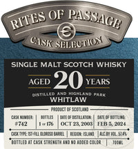 Buy Single Malt Scotch Whisky, 'Whitlaw (Highland Park) 20 Year' Online -Craft City