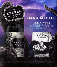 Kraken Rum Black Spiced Rum 94 Proof with Skull Glass