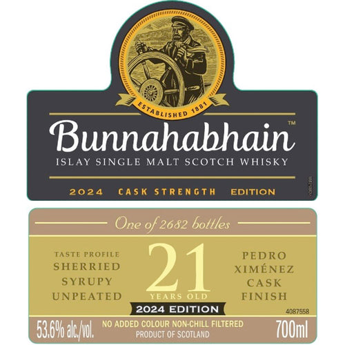 Buy Bunnahabhain 21 Year Old Cask Strength 2024 Edition Online -Craft City