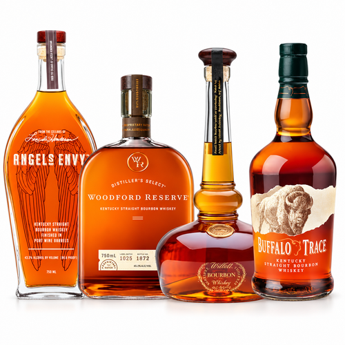Angel’s Envy, Woodford Reserve, Willett & Buffalo Trace 4-Bottle Bourbon Bundle