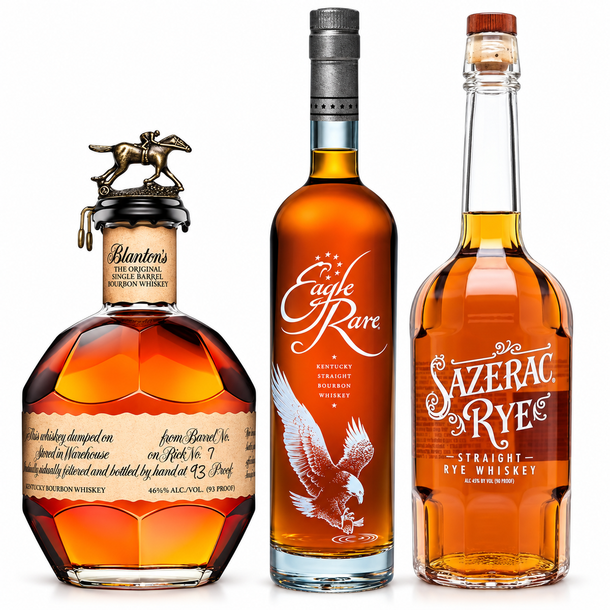 Blanton’s, Eagle Rare 10 Year & Sazerac Rye 3-Bottle Whiskey Bundle