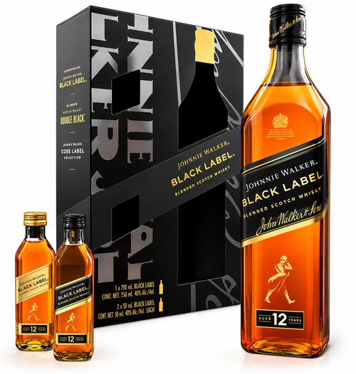 Johnnie Walker Black Label 12 Year Gift Pack with Double Black and Gold Minis