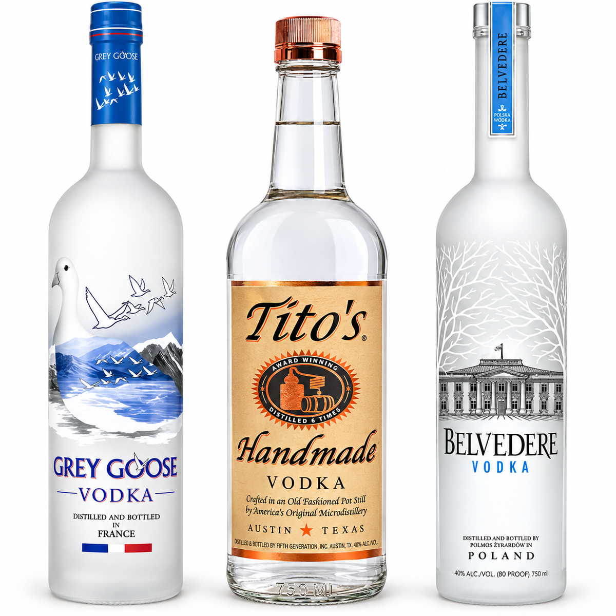 Tito’s, Grey Goose & Belvedere Vodka Bundle – 3PK
