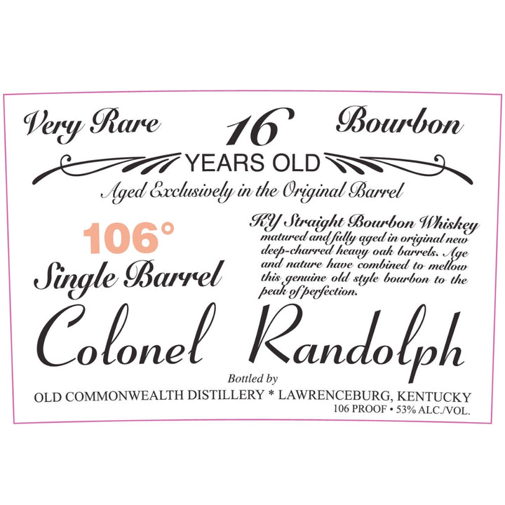 Buy Colonel Randolph 16 Year Old Single Barrel Bourbon Online -Craft City