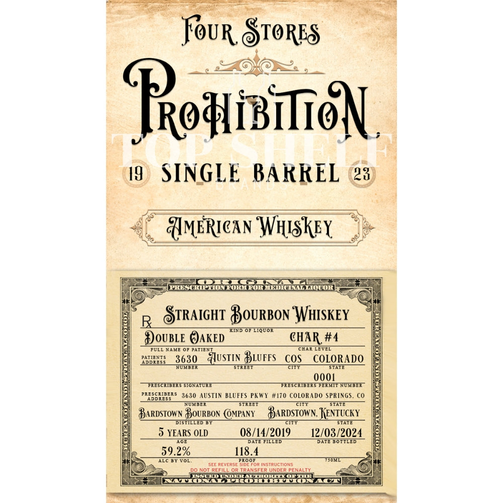 Buy Four Stores Prohibition Single Barrel Bourbon Online -Craft City