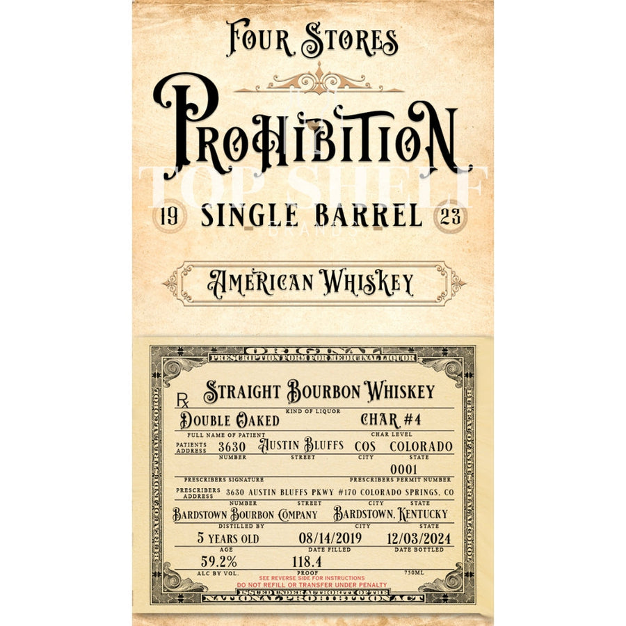 Buy Four Stores Prohibition Single Barrel Bourbon Online -Craft City