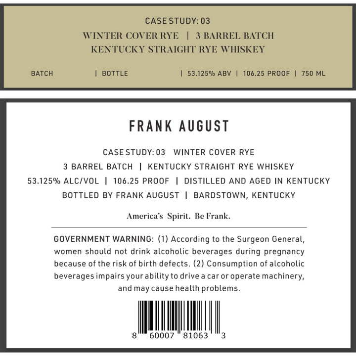Buy Frank August Case Study: 03 Winter Cover Rye | 3 Barrel Batch Online -Craft City