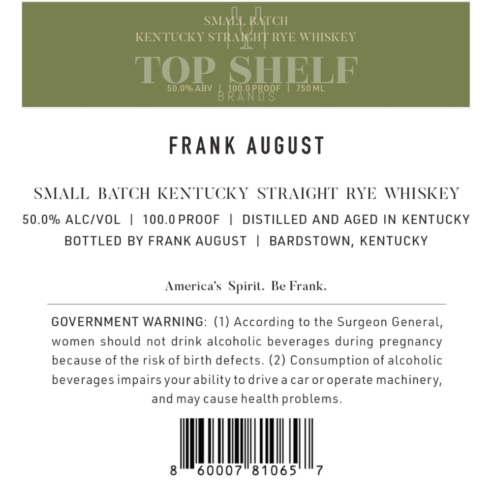 Buy Frank August Small Batch Straight Rye Online -Craft City