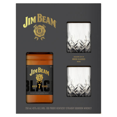 Buy Jim Beam Straight Bourbon Black 7 Yr 90 W/ 2 Smokey Rock Glasses 750ML Online -Craft City