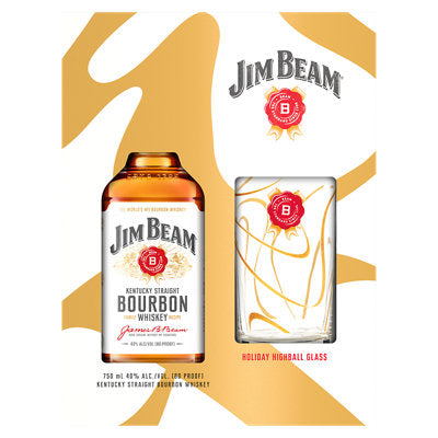 Buy Jim Beam Straight Bourbon White Label 80 W/ Holiday Highball Glass 750ML Online -Craft City