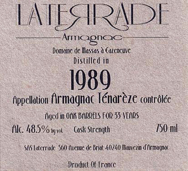 Buy Laterrade Vintage Armagnac, 'Domaine de Massas, 1989' Online -Craft City