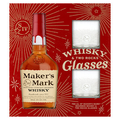 Buy Makers Mark Straight Bourbon 90 W/ 2 Rock Glasses 750ML Online -Craft City