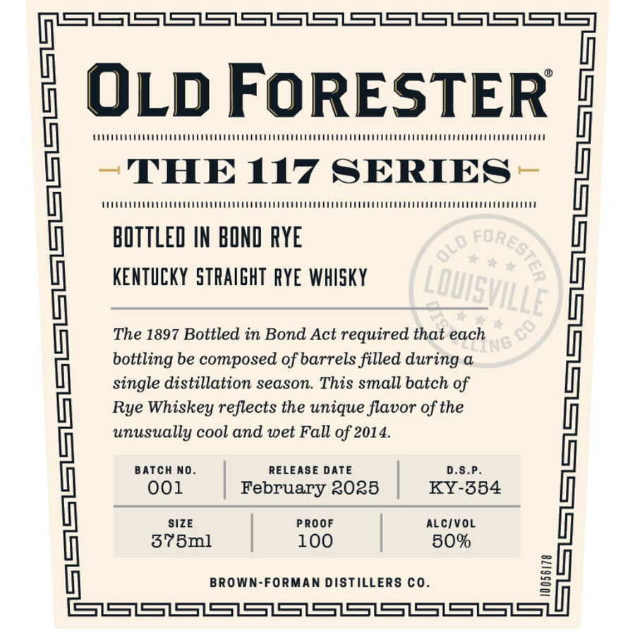 Buy Old Forester The 117 Series Bottled in Bond Rye Whiskey Online -Craft City
