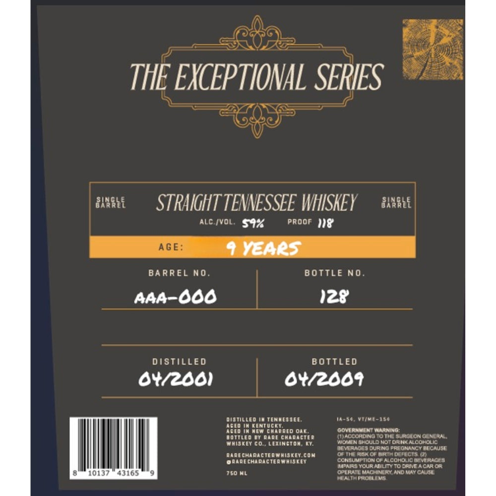 Buy Rare Character The Exceptional Series 9 Year Old Tennessee Whiskey Online -Craft City