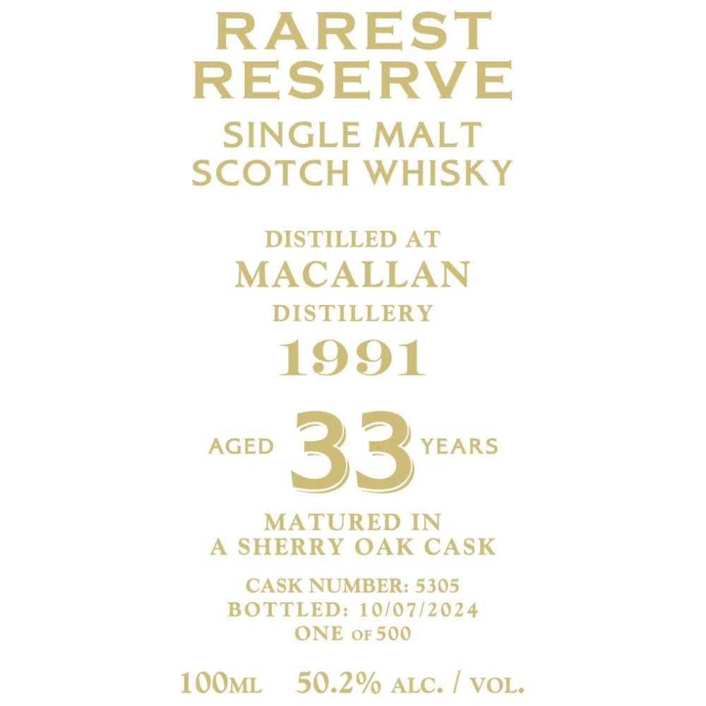 Buy Rarest Reserve 33 Year Old Macallan 1991 Online -Craft City
