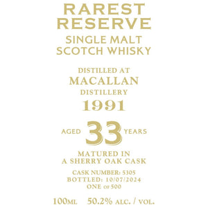 Buy Rarest Reserve 33 Year Old Macallan 1991 Online -Craft City