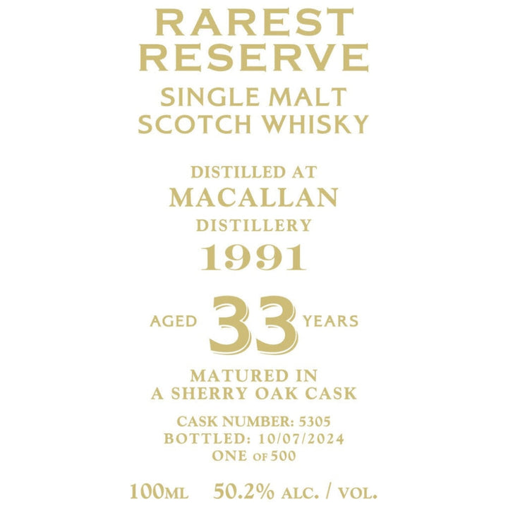 Buy Rarest Reserve 33 Year Old Macallan 1991 Online -Craft City