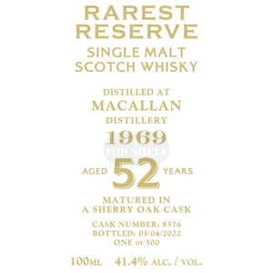 Buy Rarest Reserve 52 Year Old Macallan 1969 Online -Craft City