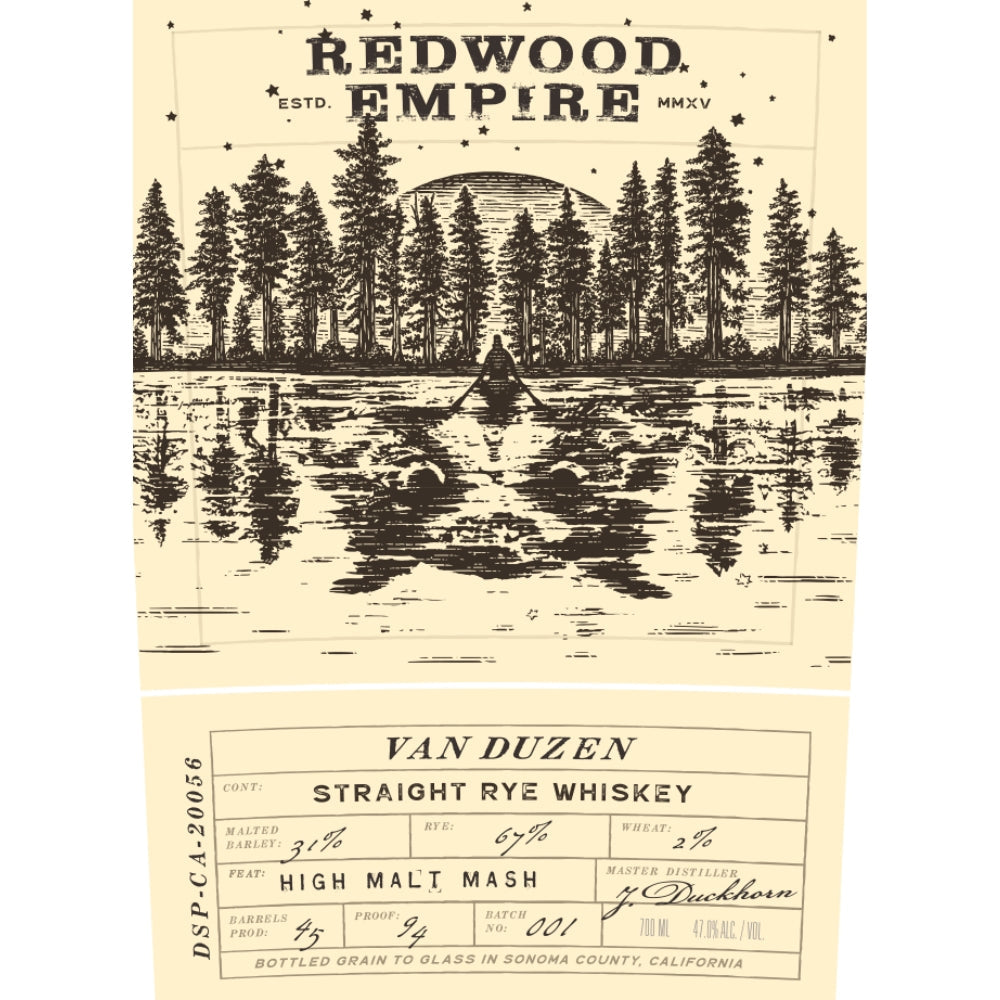 Buy Redwood Empire Van Duzen Straight Rye Whiskey Online -Craft City