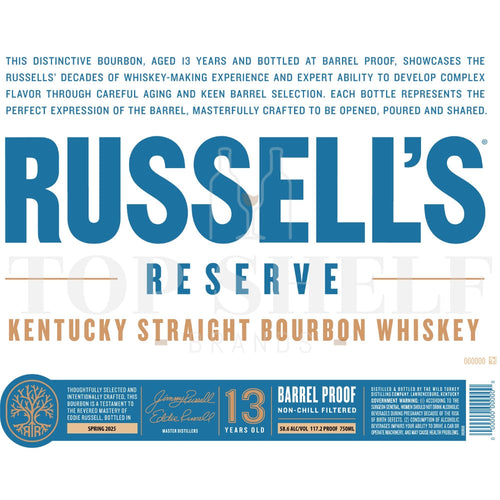 Buy Russellôs Reserve 13 Year Old Bourbon Spring 2025 Online -Craft City