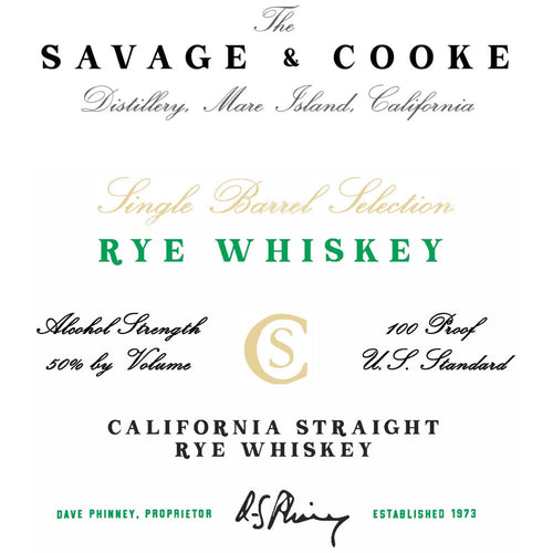 Buy Savage & Cooke Single Barrel Selection Straight Rye Online -Craft City