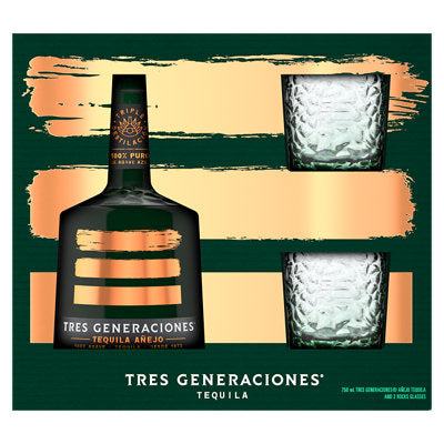 Buy Tres Generaciones Tequila Anejo 80 W/ 2 Rocks Glasses 750ML Online -Craft City