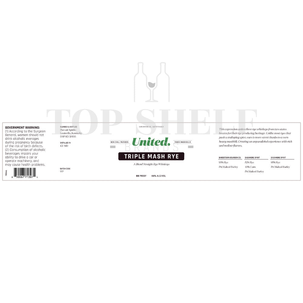 Buy United Triple Mash Straight Rye Whiskey Online -Craft City