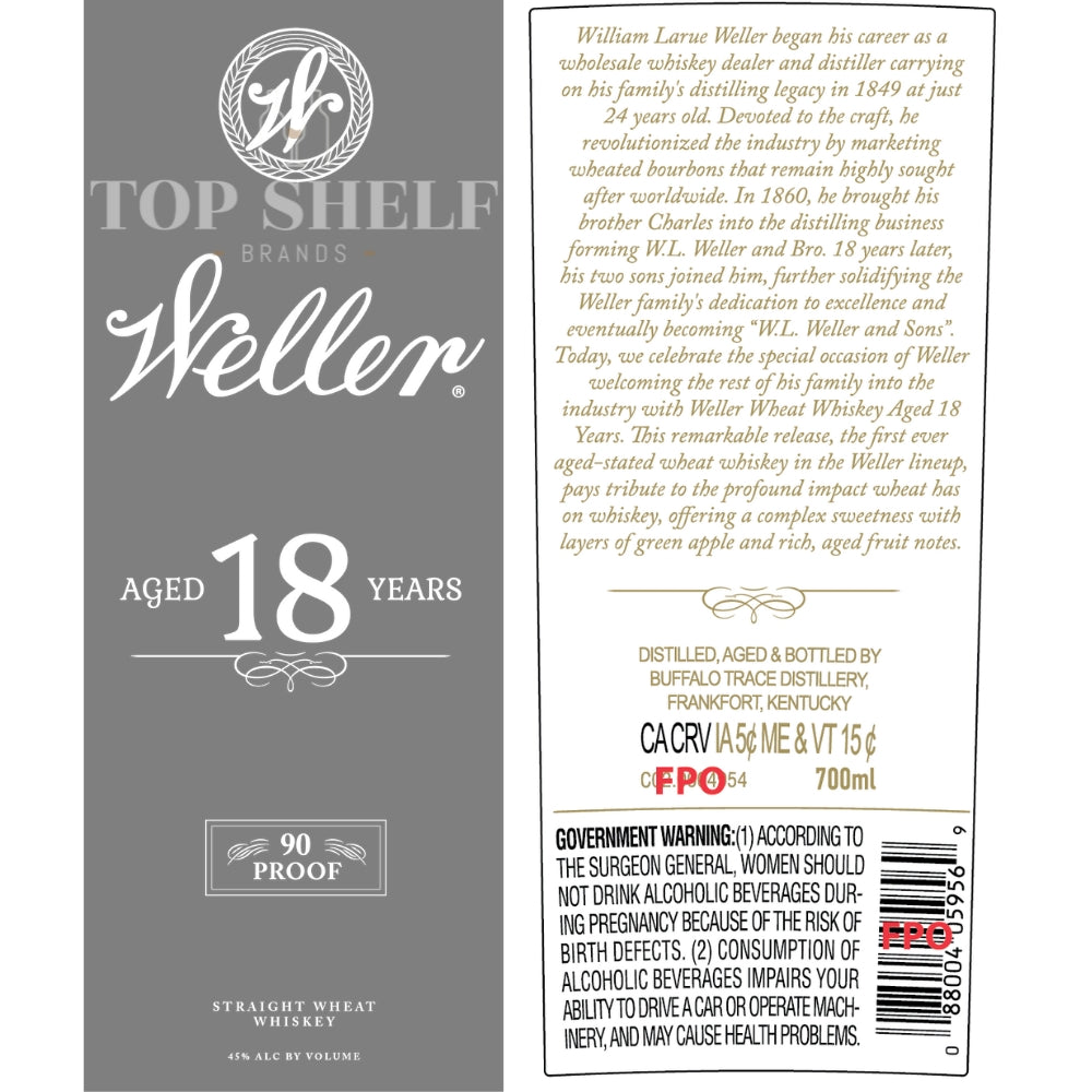 Buy Weller 18 Year Old Straight Wheat Whiskey Online -Craft City