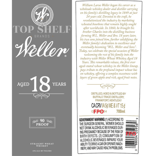 Buy Weller 18 Year Old Straight Wheat Whiskey Online -Craft City