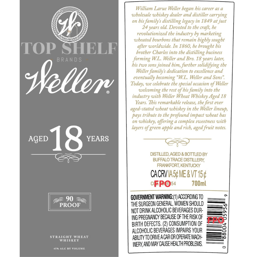 Buy Weller 18 Year Old Straight Wheat Whiskey Online -Craft City