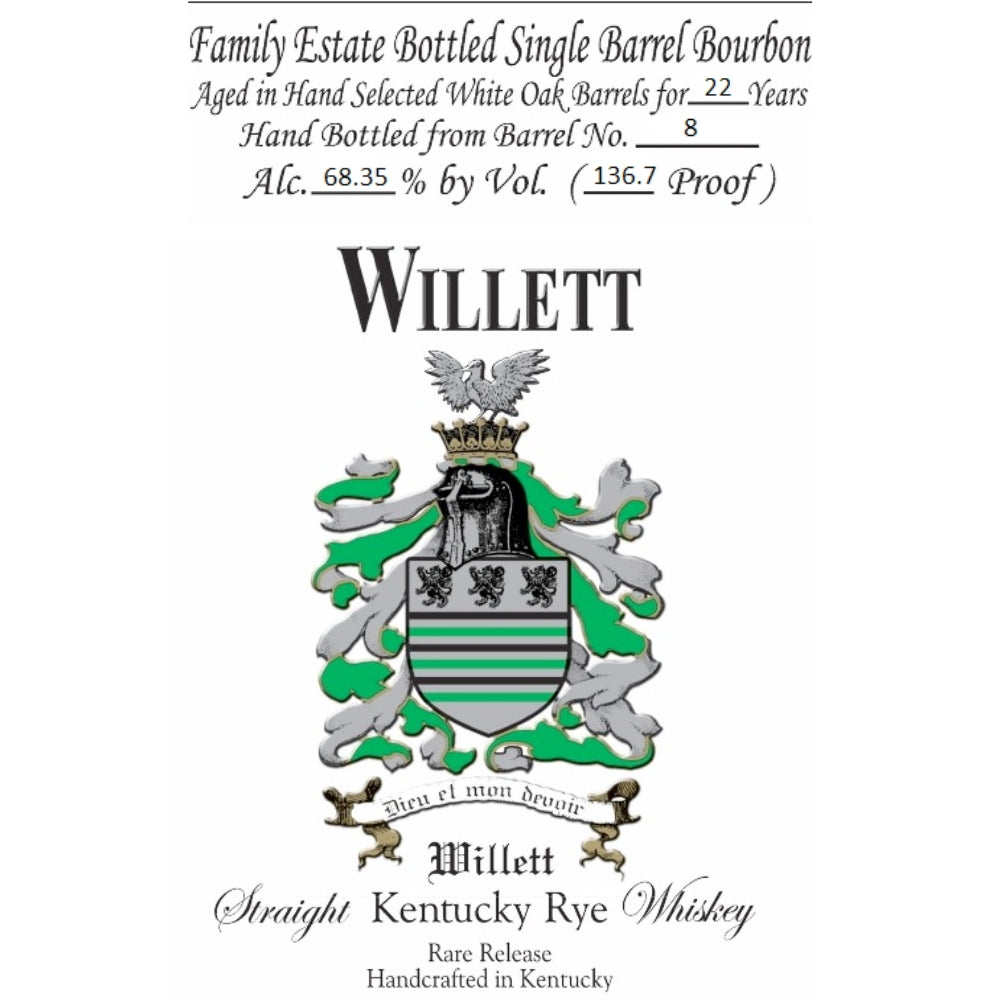 Buy Willet 22 Year Old Single Barrel Rye Whiskey Barrel #8 Online -Craft City