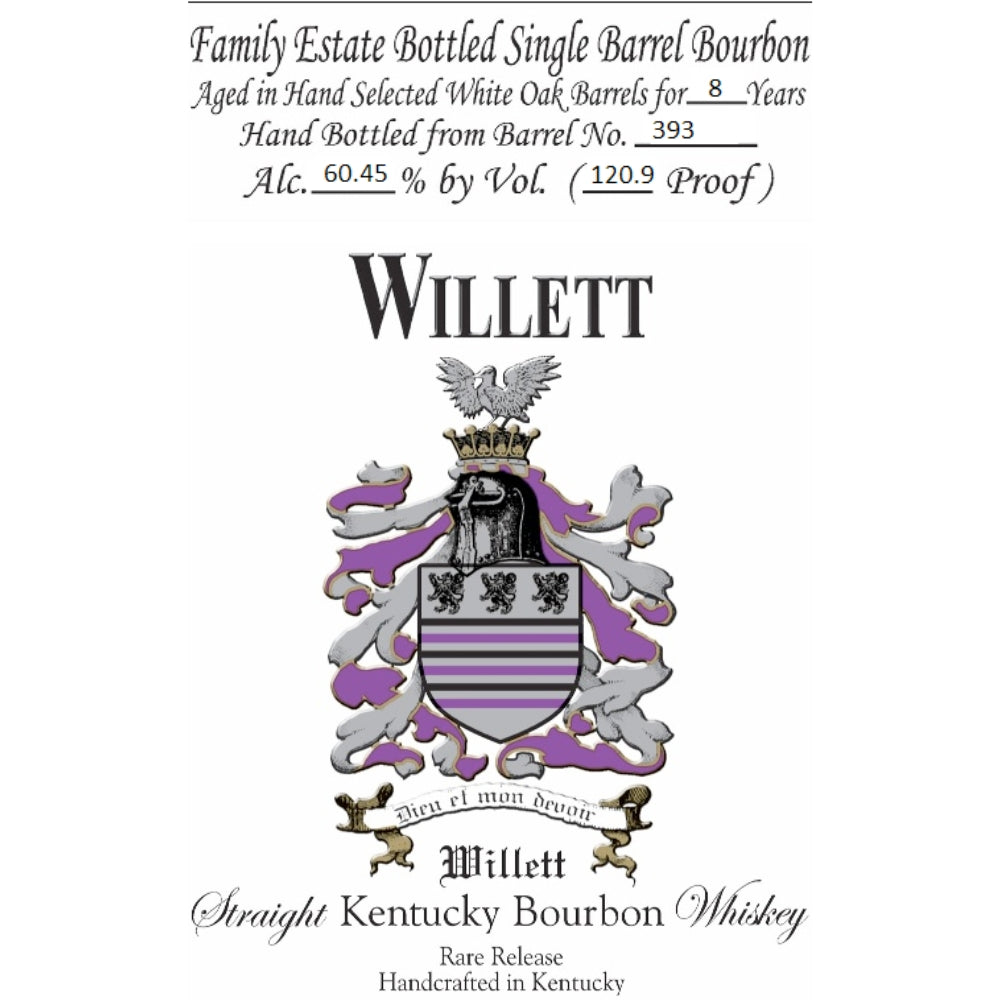 Buy Willet 8 Year Old Single Barrel Bourbon Barrel #393 Online -Craft City
