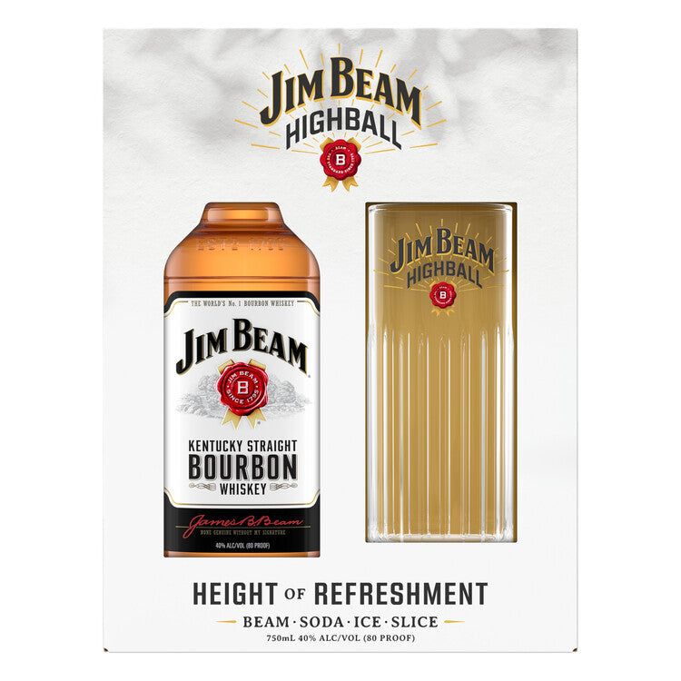 Buy Jim Beam Straight Bourbon White Label W/ Highball Glass Online -Craft City